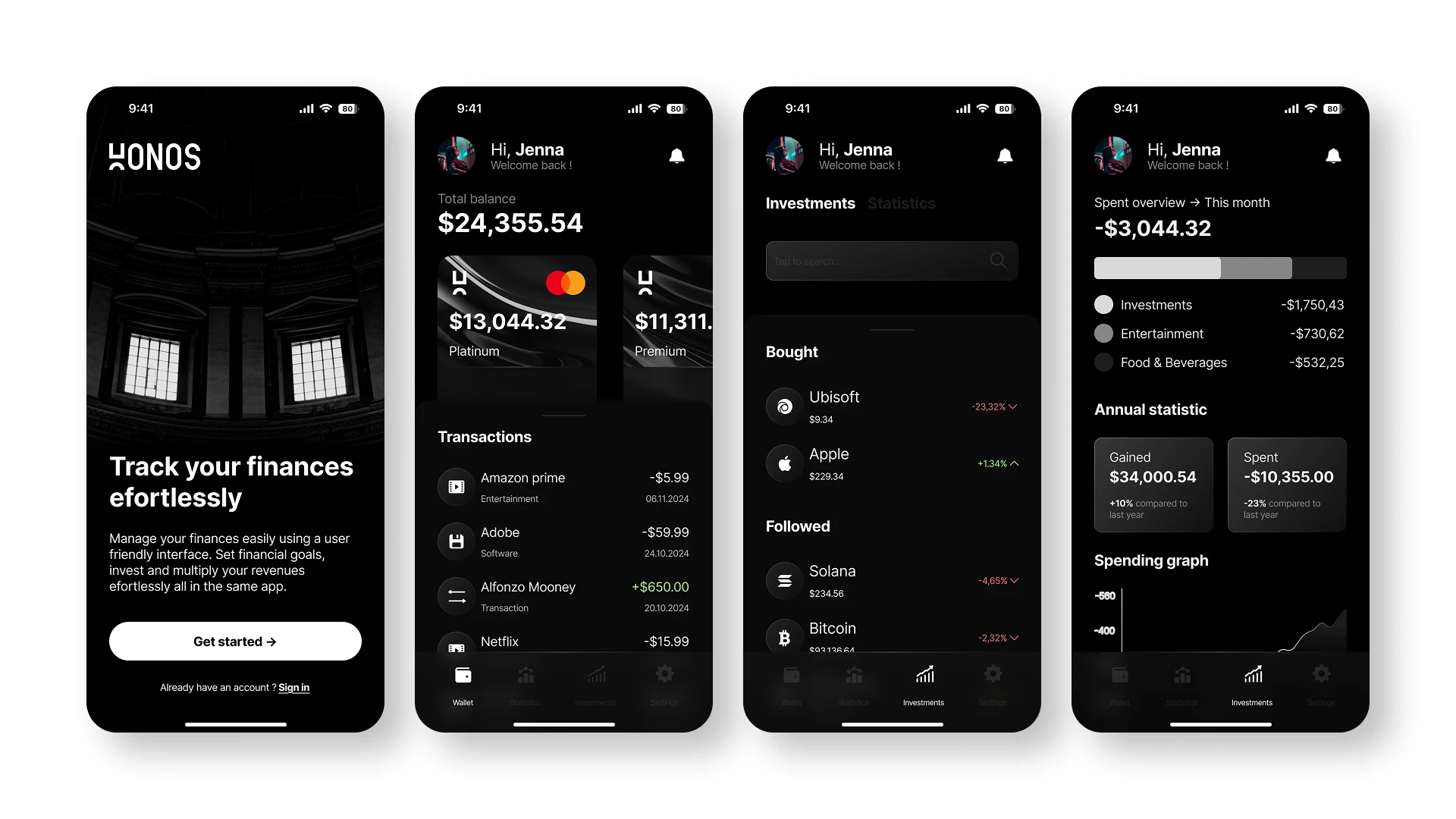 Interface de suivi des actifs Honos