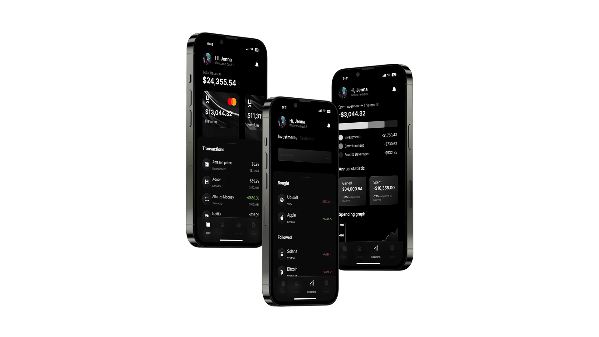 Écrans mobiles de gestion de portefeuille Honos